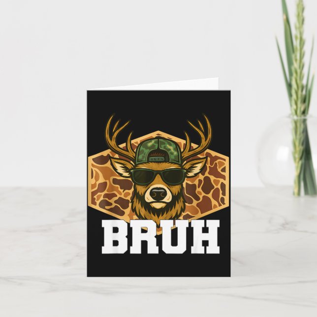 Cartão Bruh Deer Funny Deer Hunting Camo Hat Youth Teens  (Frente)