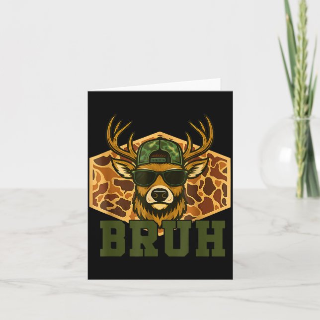 Cartão Bruh Deer Funny Deer Hunting Camo Hat Youth Teens  (Frente)
