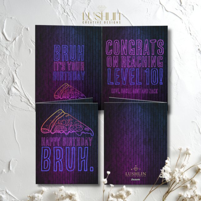 Cartão Bruh, é o seu aniversário, Neon Pizza Party (Criador carregado)