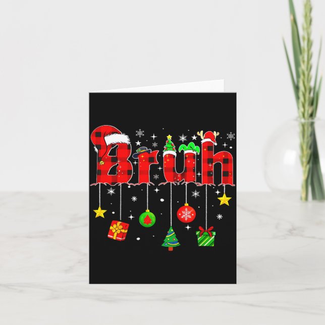 Cartão Bruh Funny Christmas Red Plaid Teens Boys Kids Xma (Frente)