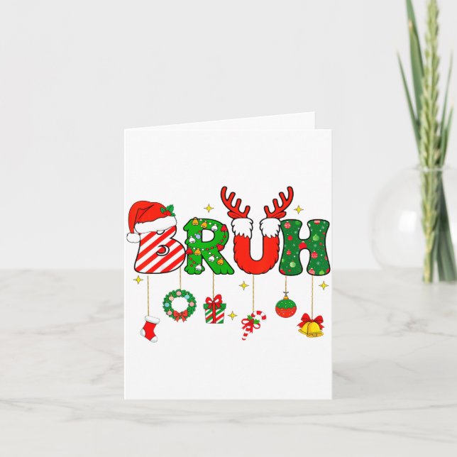 Cartão Bruh Funny Christmas Red Plaid Teens Boys Kids Xma (Frente)