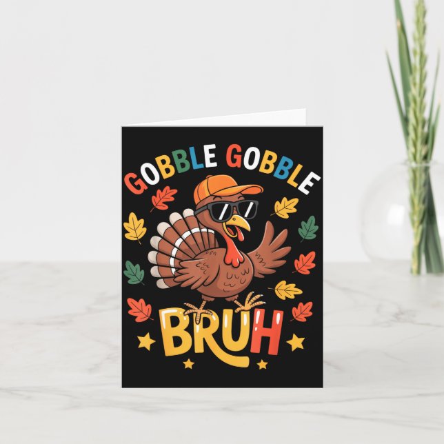 Cartão Bruh Funny Thanksgiving Turkey Gobble Shirt Boys G (Frente)