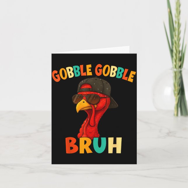 Cartão Bruh Funny Thanksgiving Turkey Gobble Shirt Boys G (Frente)