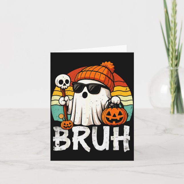 Cartão Bruh Ghost Halloween Cute Ghost Trick Or Treat Can (Frente)