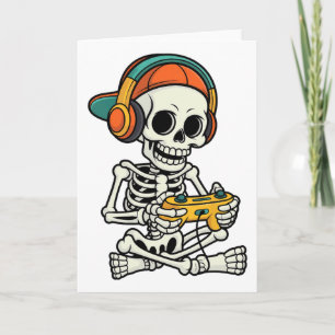 Cartão Bruh Halloween Boys Kids Gamer Mens Skeleton Vídeo