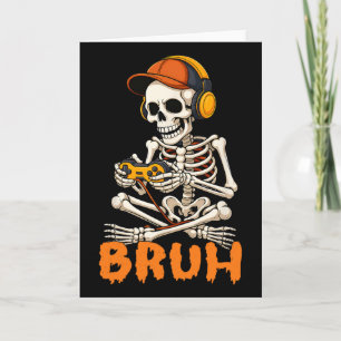 Cartão Bruh Halloween Esqueleto Gamer Vídeo Jogos Meninos