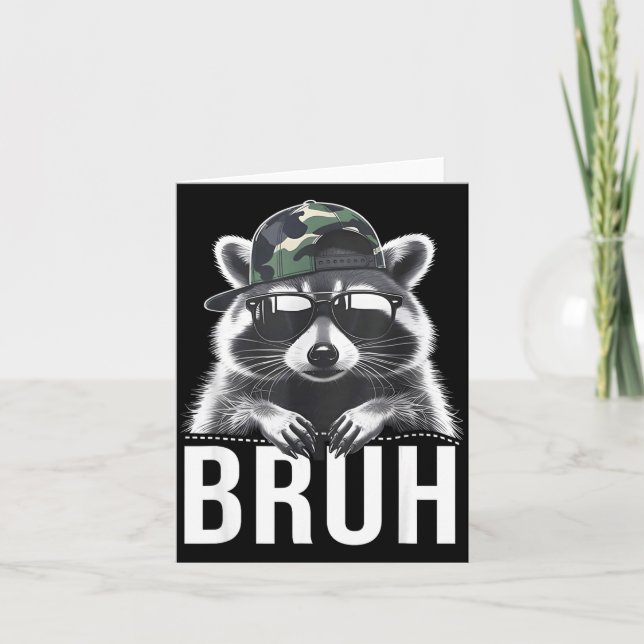 Cartão Bruh Raccoon Trash Racoon Camo Hat Youth Teens Kid (Frente)