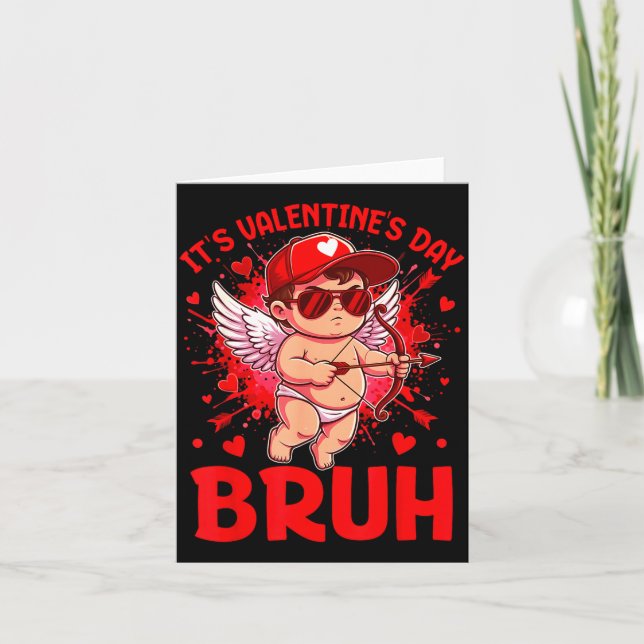 Cartão Bruh Valentines Day Boys Kids Funny Heart Valentin (Frente)