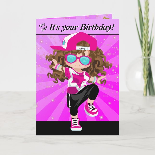 Cartão Brunette Girls Hip Hop Happy Birday (Frente)