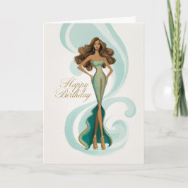Cartão Brunette in Elegant Teal Gold Glam Fashion BDay