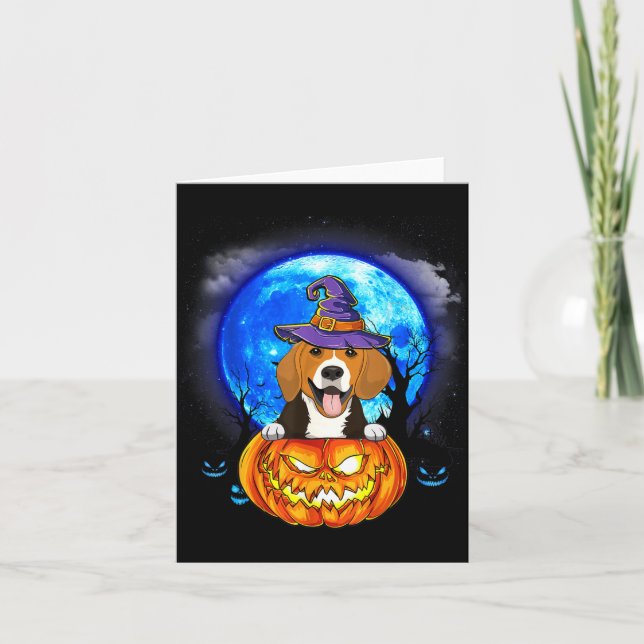 Cartão Bruxa Beagle Lua Abóbora Halloween Assustador Cão (Frente)