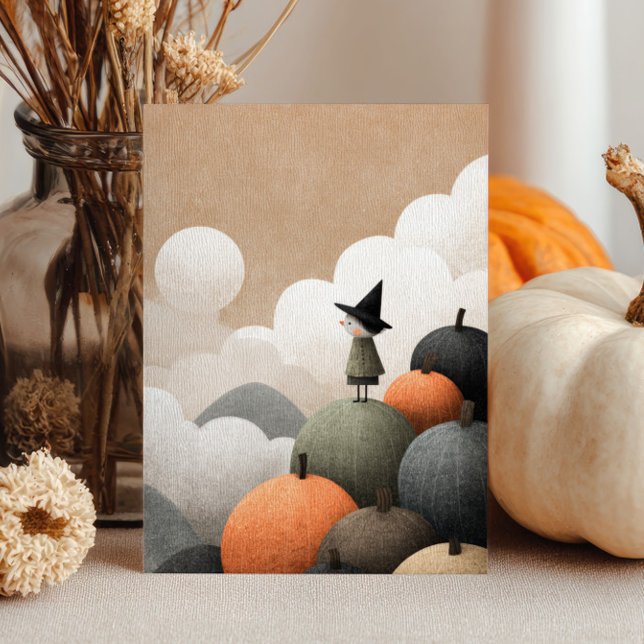 Cartão Bruxa de Aquarela Mínima Bonita e Bonita (Criador carregado)