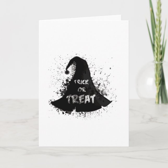 Cartão Bruxa de Aquarela que Halloween - Truque ou traves (Frente)