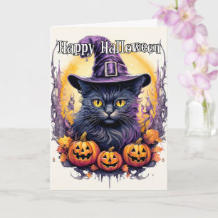 Cartão Bruxa de Gato Gato Bonito   Halloween