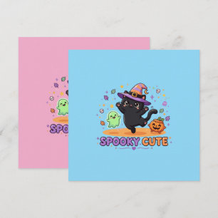 Cartão Bruxa de Gato Preto Fofo de Halloween
