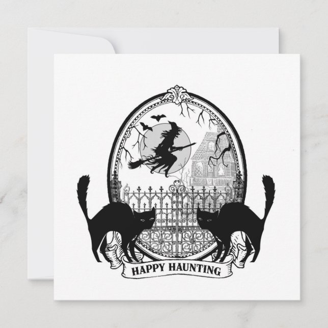 Cartão bruxa de Halloween, antiga vintage (Frente)