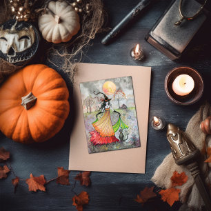 Cartão Bruxa de Halloween Carta de Gato Outono Devaneio