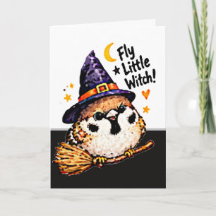 Cartão Bruxa de Halloween divertida de passarinho Chibi f