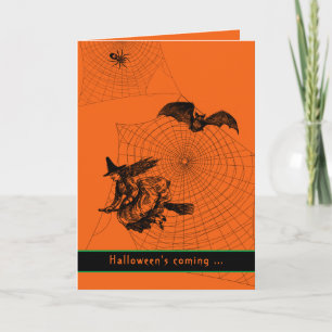 Cartão Bruxa de Halloween Morcego Aranha Assustador Laran