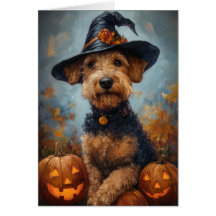 Bruxa do Airedale no Halloween