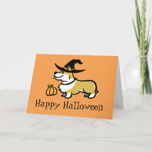 Cartão Bruxa do Dia das Bruxas do Corgi