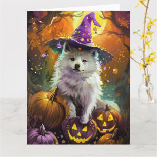 Cartão Bruxa e Abóbora de Halloween do Cão de Treno Ameri