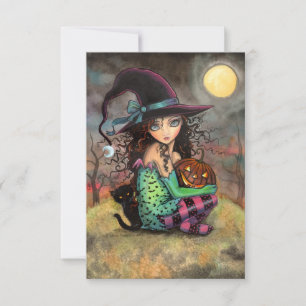 Cartão Bruxa e Arte de Gato da Colina de Halloween