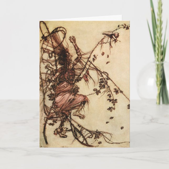 Cartão Bruxa Enredada em Cornos por Arthur Rackham (Frente)