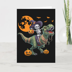 Cartão Bruxa Esqueleto Montando Dinossauro T Rex Diversão