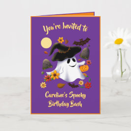 Cartão Bruxa fofa fantasma doces ou travessuras cemitério