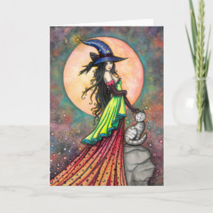 Cartão Bruxa Gato Fantasia Não Faça Mal Arte de Halloween