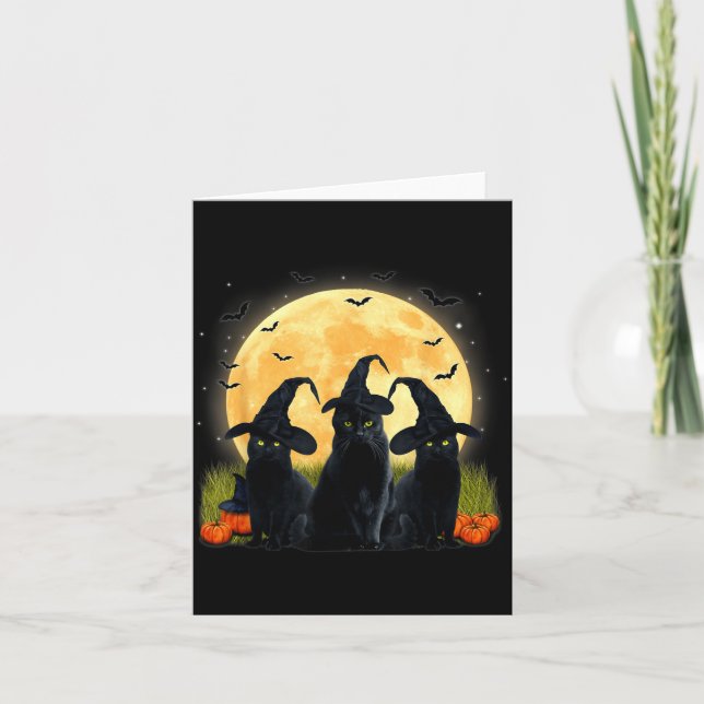 Cartão Bruxa Gato Preto E Abóbora De Lua Cheia No Hallowe (Frente)