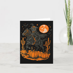 Cartão Bruxa Gato Preto Montando Cavalo Abóbora de Hallow