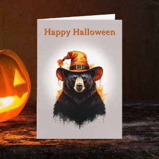 Cartão Bruxa Laranja de Chapéu de Urso Preto Caprichoso H