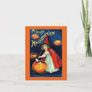 Cartão Bruxa Menina Jolly Vintage de Halloween