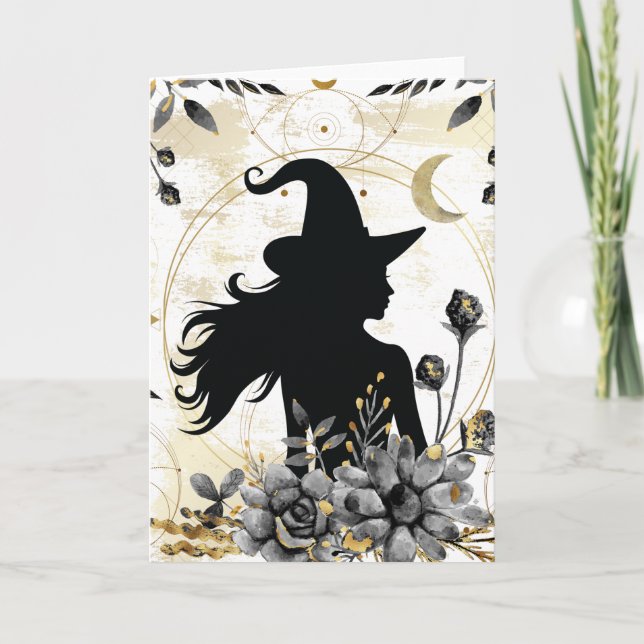 Cartão bruxa moderna contemporânea do Dia das Bruxas 3 (Frente)