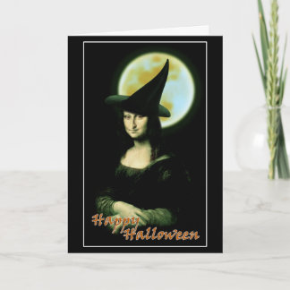 Cartão Bruxa Mona Lisa Halloween Lua Cheia
