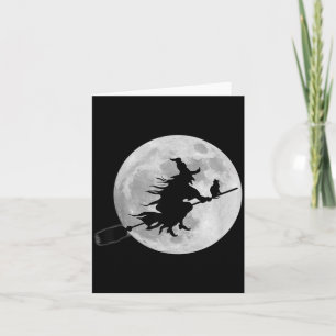 Cartão Bruxa Voadora na Vassoura Halloween Lua Cheia