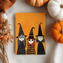 Cartão Bruxas de Cartoons Bonitas com Nome Feliz Hallowee