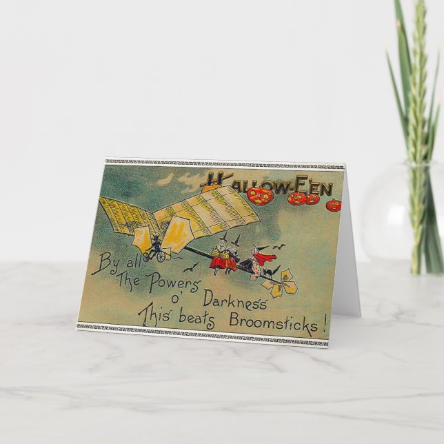 Cartão Bruxas de Halloween em um Avião (Frente)