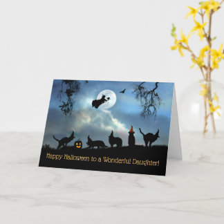 Cartão Bruxas e Gatos Felizes de Halloween