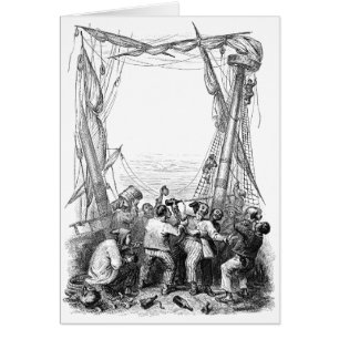 Cartão Bucaneiros antigos e um navio pirata naufragado