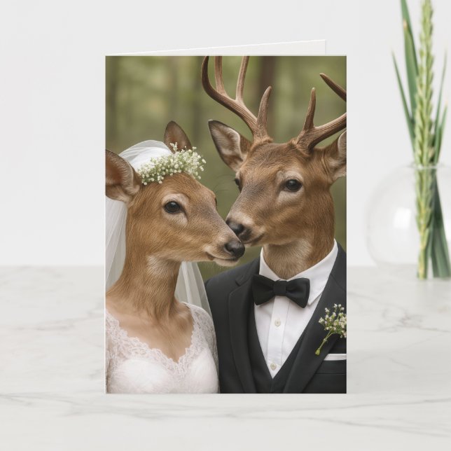 Cartão Buck and Doe Deer Wedding In Forest (Frente)