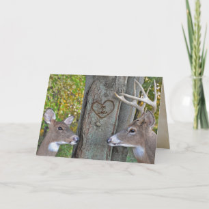 Cartão buck and doe with tree heart anniversary