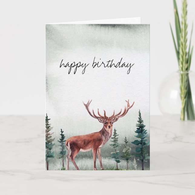 Cartão Buck Deer Happy Birthday Personalizado (Frente)