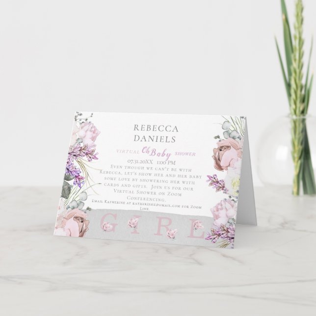 Cartão Buckets of Roses Pink Oh Baby Shower Folded (Frente)