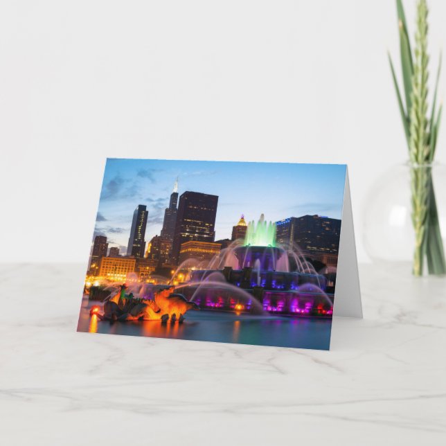 Cartão Buckingham Fountain Lit At Night (Frente)