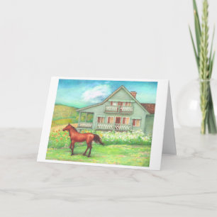 Cartão Bucolic Country House & Horse greeting card