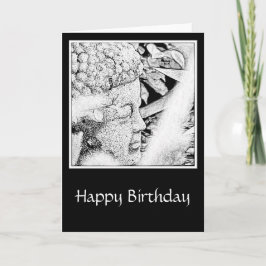 Cartão Buddha Head (Black and White Sketch) Birthday Card