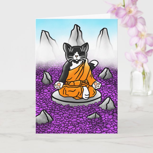 Cartão Buddhist Tuxedo Meditation Cat (Orquídea)